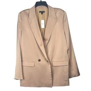 NWT Ann Taylor Women's Size 14 Satin Relaxed Double Breasted Blazer Cafe Au Lait